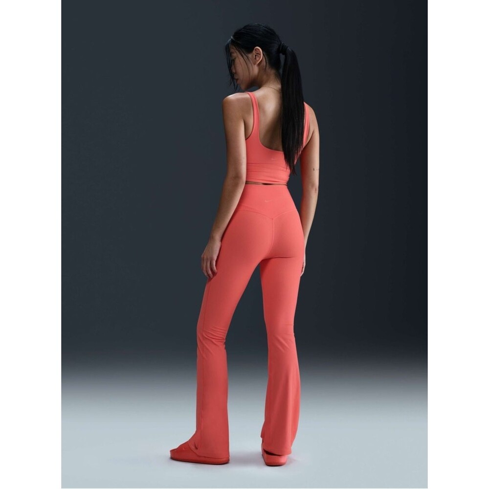 Nike Zenvy Rib Women's High-Waisted Full-Length Flared Leggings coral size L NWT - Picture 2 of 12